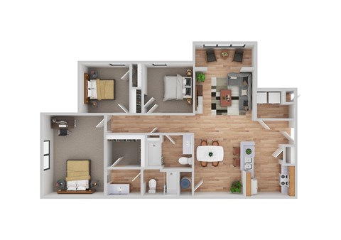 Floor plan for 3 beds, 2 baths, 1348 sqft
